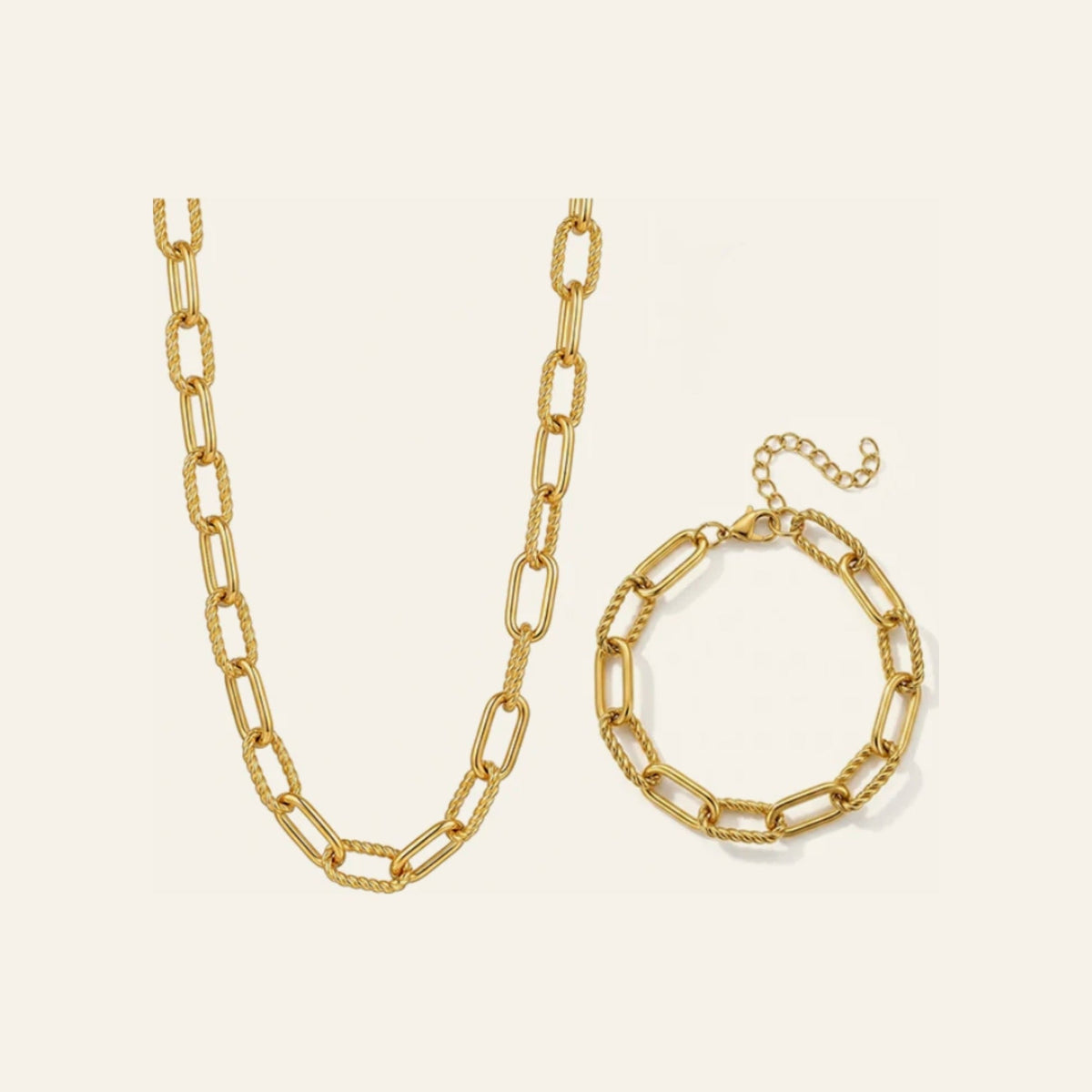 Catena VIATRIX – conjunto colar e pulseira de corrente grossa banhados a ouro