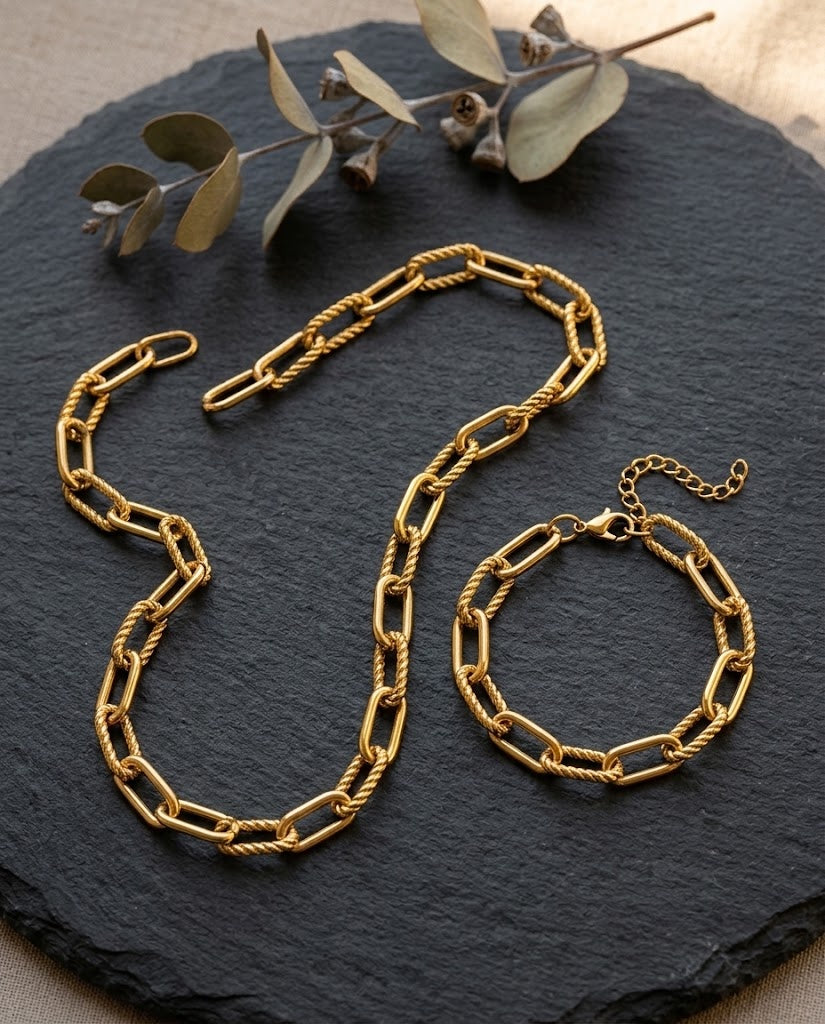 Conjunto Catena dourado sobre ardósia