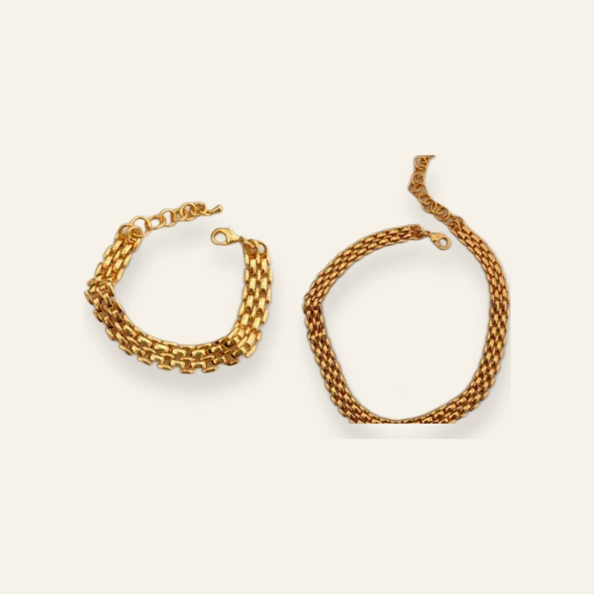 Conjunto Serica VIATRIX – colar e pulseira de malha larga banhados a ouro